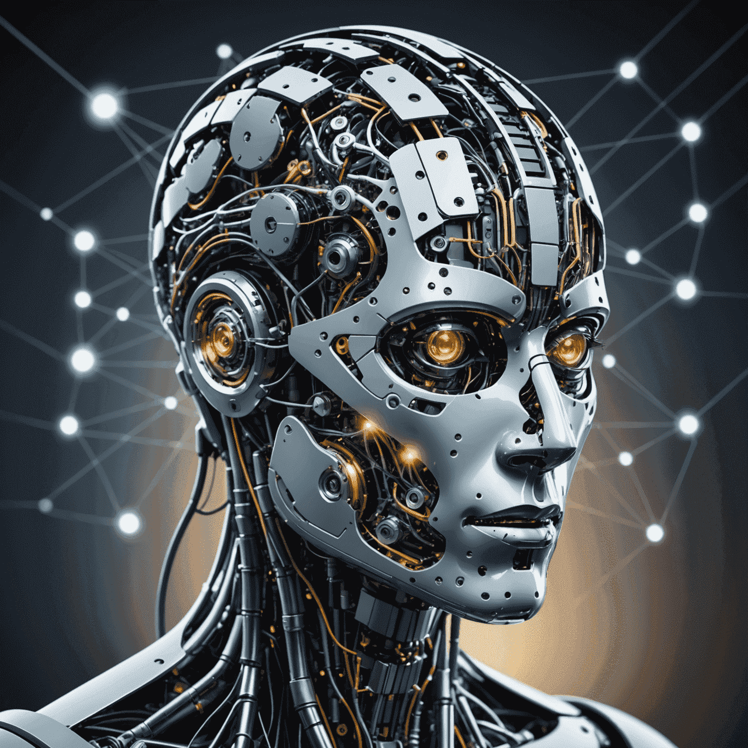 A visual representation of artificial intelligence and machine learning concepts, including neural networks, deep learning, and data analysis. The image should convey the idea of intelligent systems and algorithms processing vast amounts of data to make predictions and decisions.