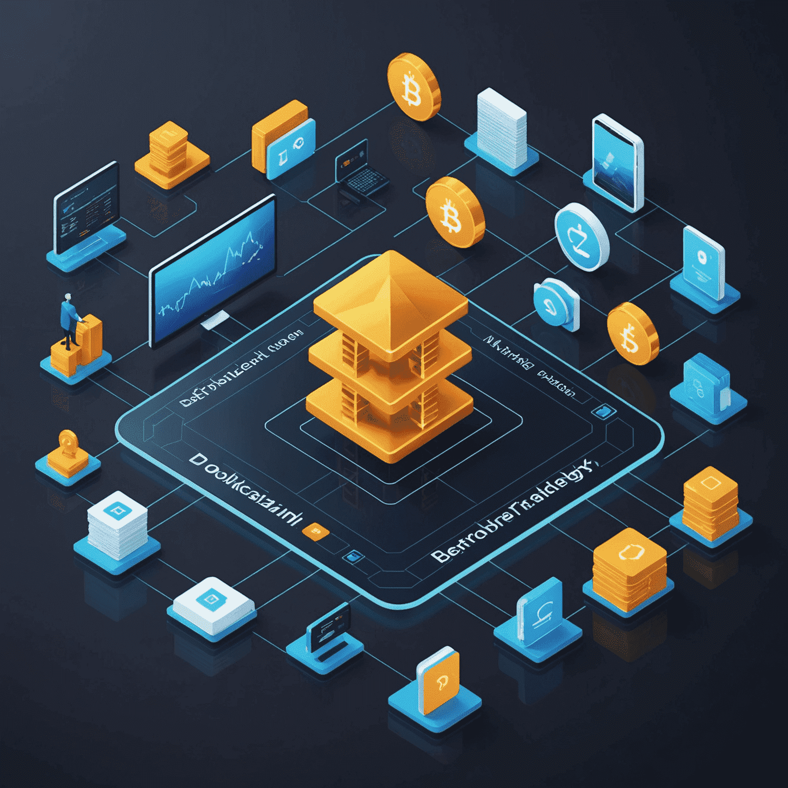 An illustration showcasing various decentralized finance (DeFi) applications, such as lending, borrowing, and trading platforms, highlighting the new economic opportunities enabled by blockchain technology.